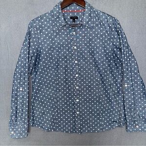 Talbots Navy long sleeve classic timeless Scandi Polka Dot Women’s Shirt size 12